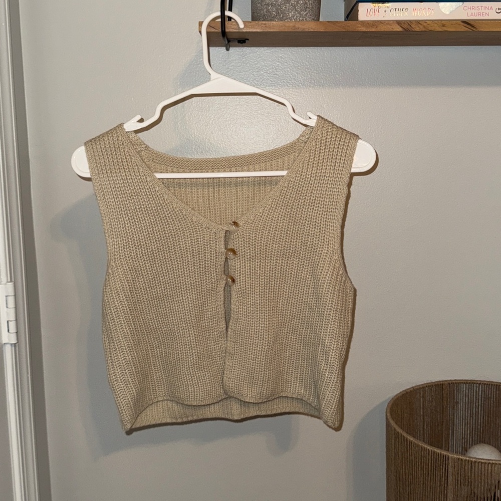 Beige Knit Button-Up Tank Top